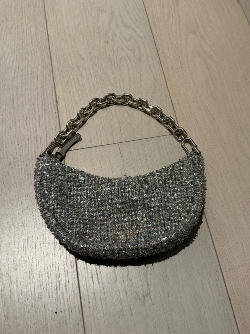 Silver Tweed Chain Handle Shoulder Bag KATE SPADE